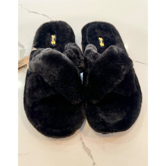 Seven7 Slippers Black Faux Fur Slides Size 10 Memory Foam NIB - Picture 2 of 9